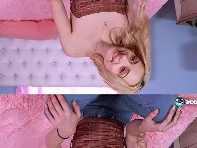 Flat golden-haired teen Cecelia Taylor stretches out her taut cunt with a large toy.