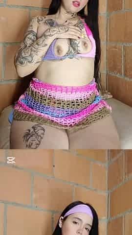Girl with Big Hips Playing with Her Tits