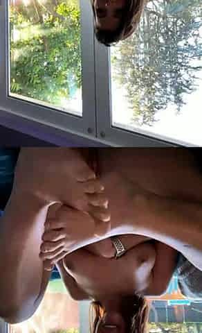 Cute teen girl enjoys foot fetish