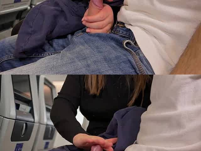 Public Cock Flashing in Airplane - I Made Stranger to Cum. Risky Handjob During Flight
