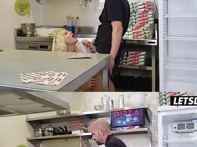 Curvy Golden-haired mother I'd like to fuck Bent Over the Counter... That guy Grabs Her Booty and Pounds It