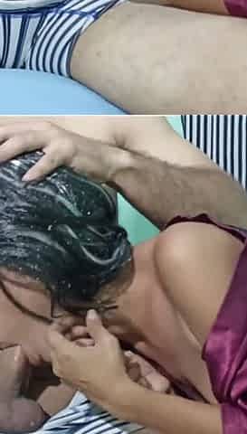 My Stepsister Sucks Me off While Watching TV and She Swallows My Cum