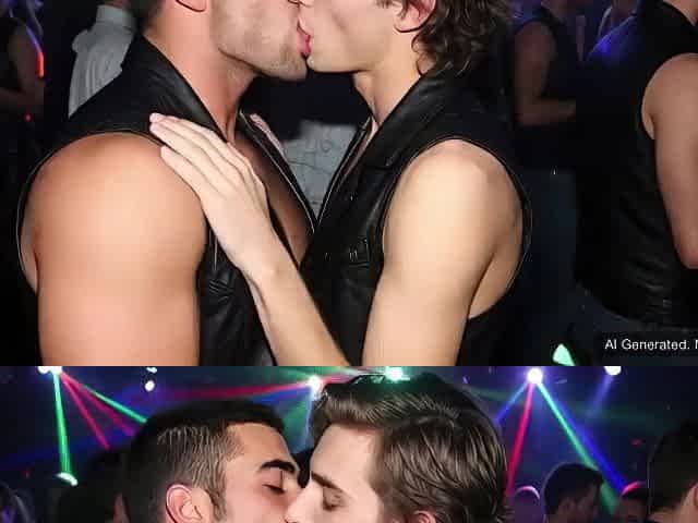 AI Generated, 2 Homo Leather Boyz Make Out in Club Then Oral-job in Washroom