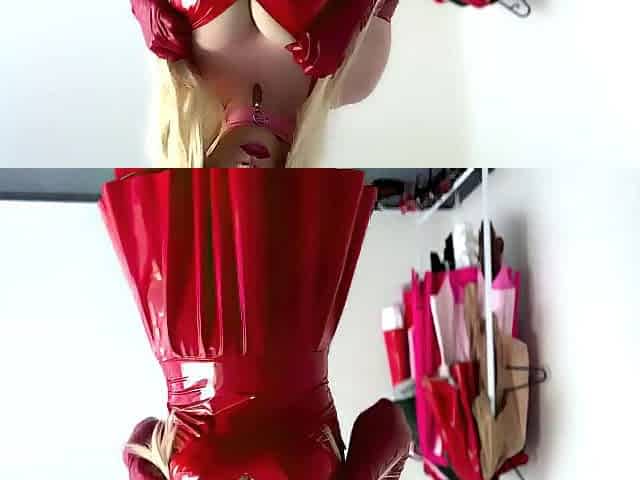 Pvc Mini Costume and Unlocked Chastity Cage with A lot of Cum