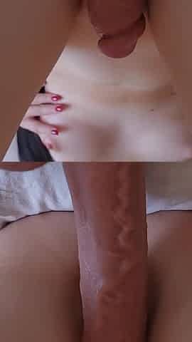 Sucking Huge Dildo and Rubbing Pussy