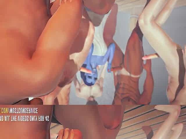 [OVERWATCH] Widowmaker group-fucked in the sauna CG anime