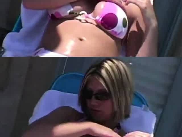 Hot Blonde rubbing tits