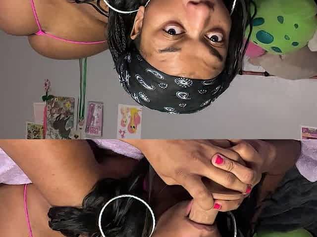 Cute Black Plays With Herself For Dad