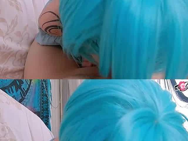 BLUE HAIR HOTTY TAKES CUM two TIMES IN 10 MIN (OCP, FACIAL)