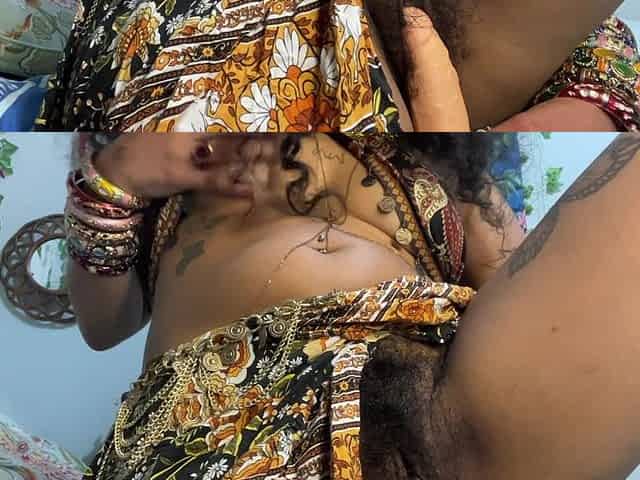 Hairy Goddess Riding Dildo Under Boho Skirt
