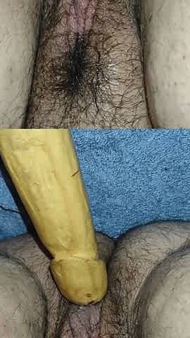 Wooden Dildo in My Girlfriend's Cunt