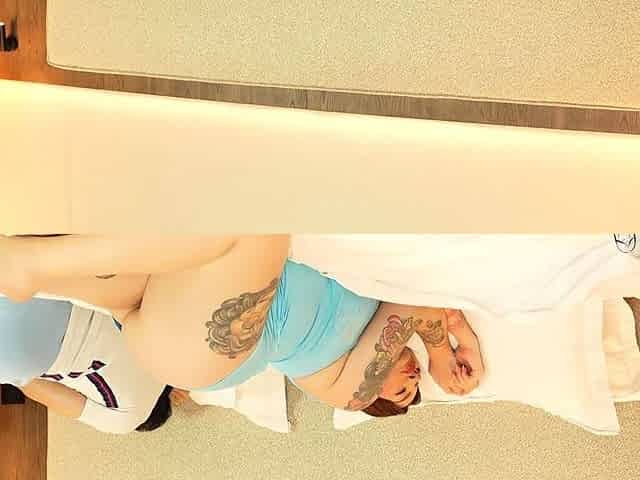 Busty stepsis wears no panties to share a bed with me