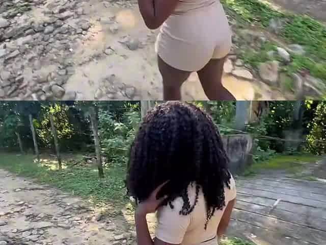 Interracial fuck with an ebony goddess by the waterfalls