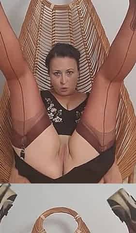The beauty and charm of my mature, smooth and shaved cunt that was masturbated in stockings with a double ended dildo