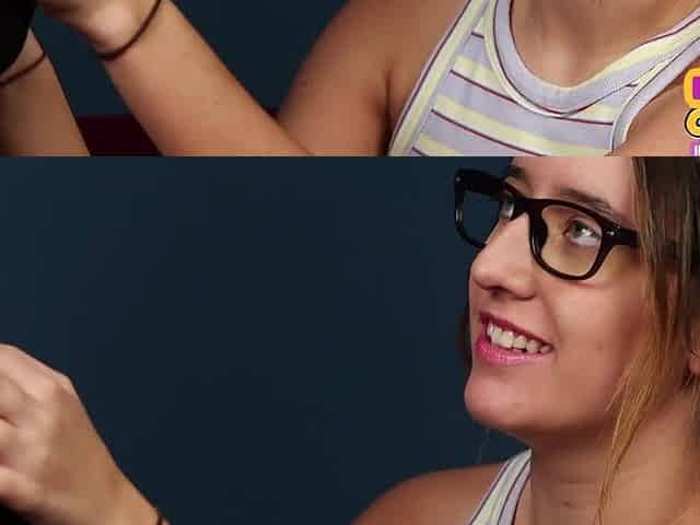 Cute CFNM glasses babe deepthraoting guy
