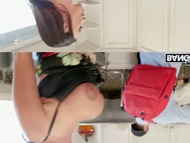 Surprised coed buddy runs into all nude bombshell Ariella Ferrera and gets BJ