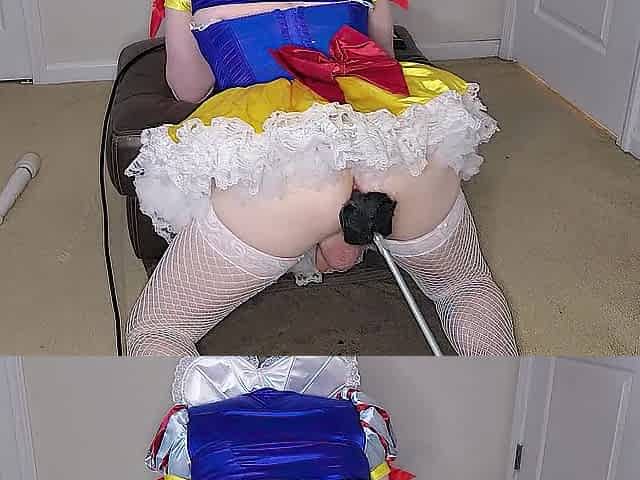Jasmine cums hard clothed up as Snow White