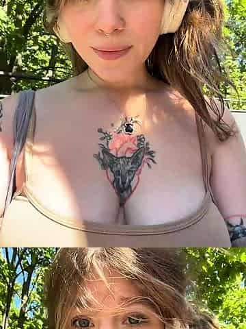 Flirty Tattooed Girl Shows Off Big Tits in Public