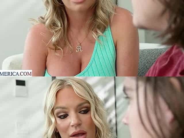 Blonde cutie Rachael Cavalli sits on his stepson's cock