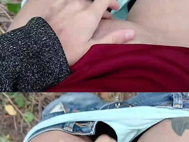 Gals stroke in the forest