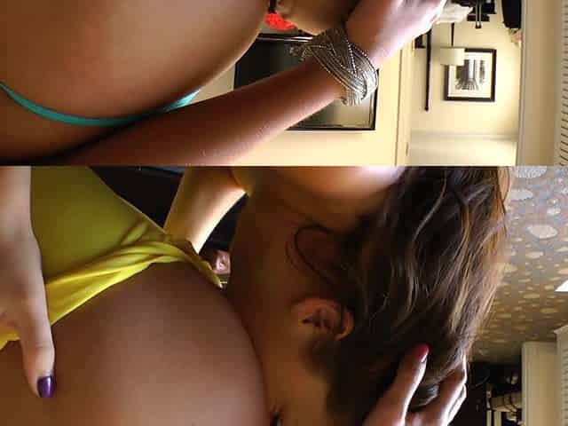 Voluptuous lesbian babe in pantyhose ripping off her partners g string before licking her pussy seductively