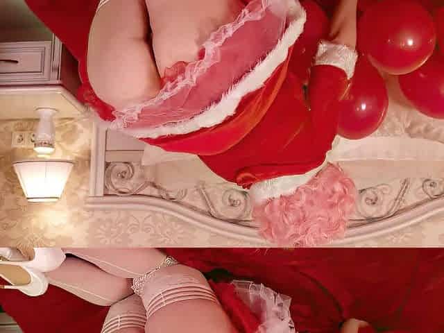 Santa cutie tease u by round butt cheeks, bare pierced cunt and air balloons fetish