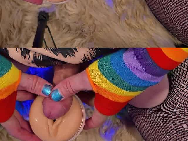 Femboy teases taut moist pocket snatch and cums in it close-up