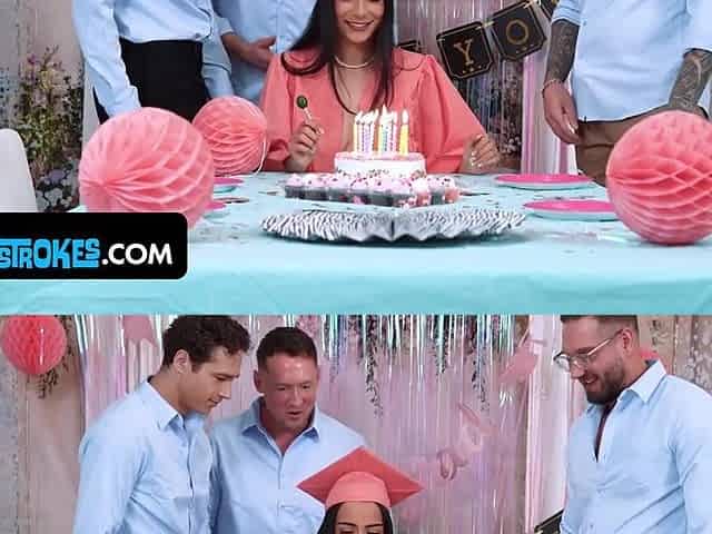 Graduation Surprise - Stepdaughter Takes on 3 Giant Taboo Schlongs at One time