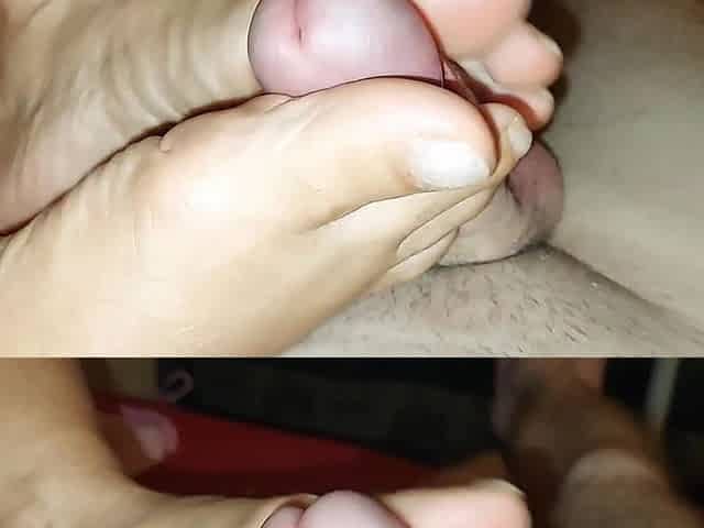 Mature Amateur Housewife Gives Her Neighbor a Footjob with Her Sexy Feet and Toes
