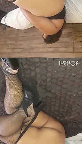 Beruka in open fishnet hose showing her moist snatch
