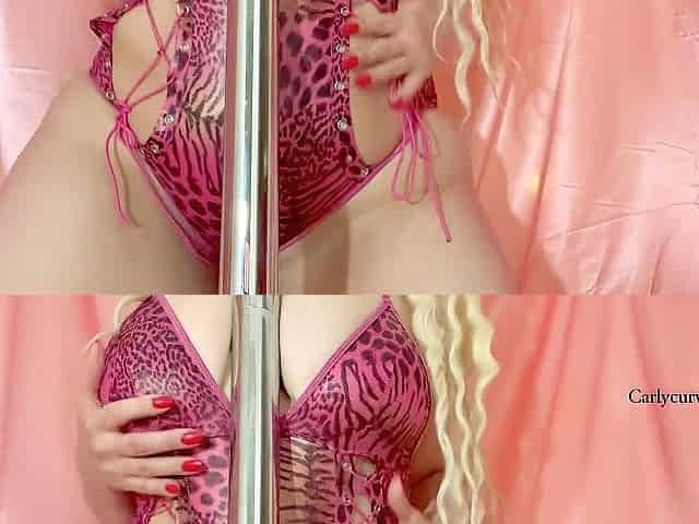 Sexy golden-haired, a stripper pole, and a sex-toy in her vagina!