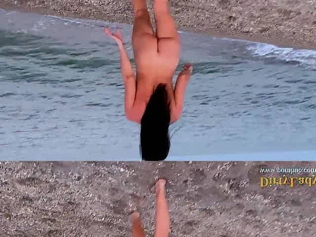 Public peeing on a nudist beach! My 1st pee standing in the sea 4K