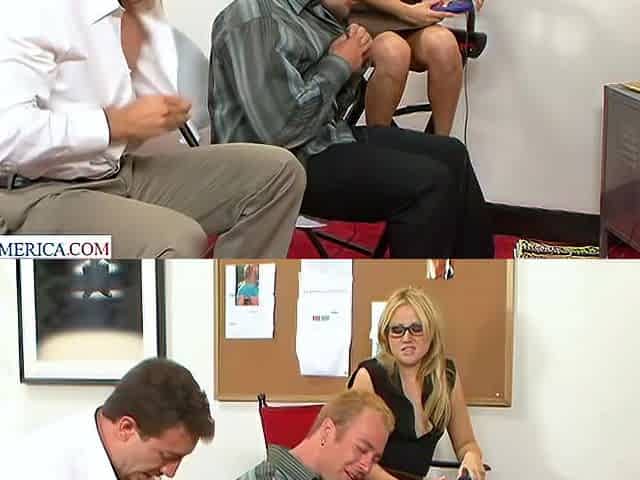 Sindee Jennings takes on two big cocks at the office