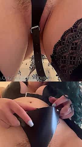 POV Mamma belts u down, teases u, then thong on screws your brains out! Goth beauty female-dominant & FTM sub
