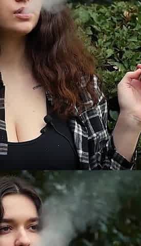 Sweet and Busty Russian Babe Smoking Cigarette in Nature