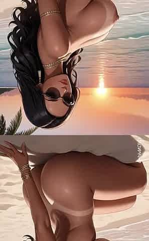 gorgeous woman relax on beach (Ai animation)