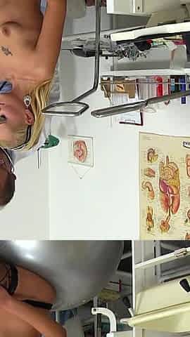 Young slut Eliss Fire caught on her kinky gyno exam by filthy gynecologist