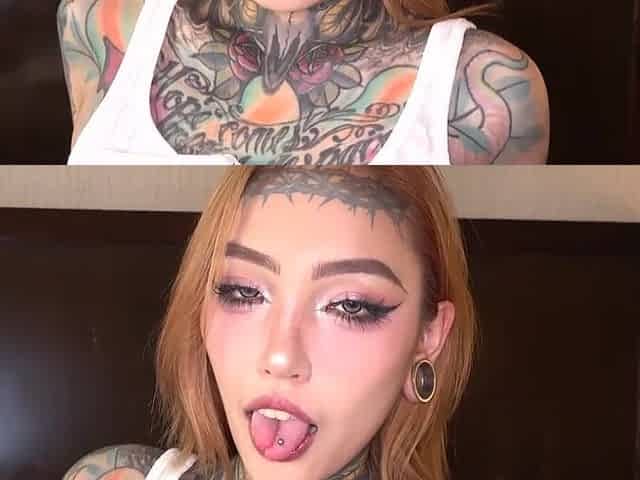 Sexy Busty Inked Asian Alt-babe With a Split Tongue Pleases Her BF With a Great Blowjob To Get CIM