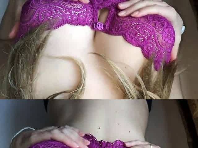 Busty Milf Tries on a Purple Bra