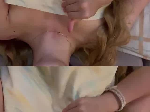 Real morning masturbation of a cute blonde in her stepdad's cabin