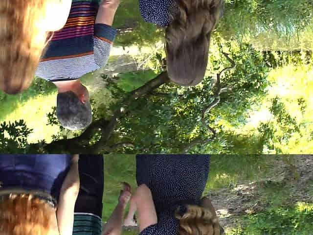 The girls are having an exciting outdoor experience with a thrilling twist.