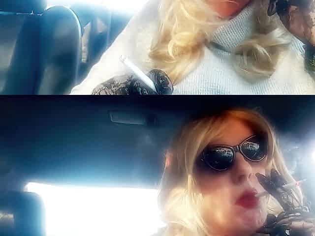 MrsRuthieRoman - a marture TG golden-haired smokin' two VS120 menthols in her car