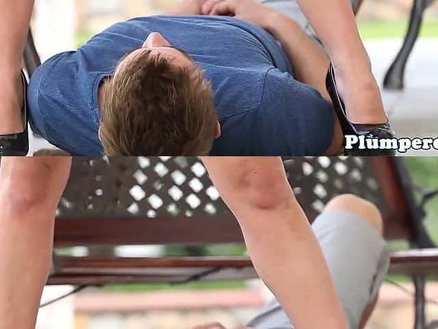 Chubby babe queening pervy guy