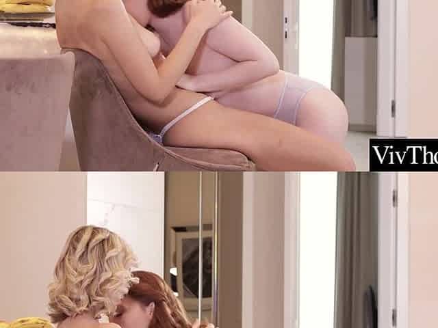 Cute redhead pleasures her blond lesbo lover