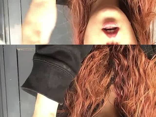 Sexy Redhead teen Smoking in Pink Bra and Black Hoodie