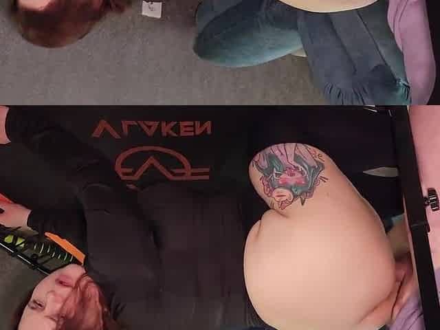 Destroys mamma's large butt in constricted leggings on a trampoline