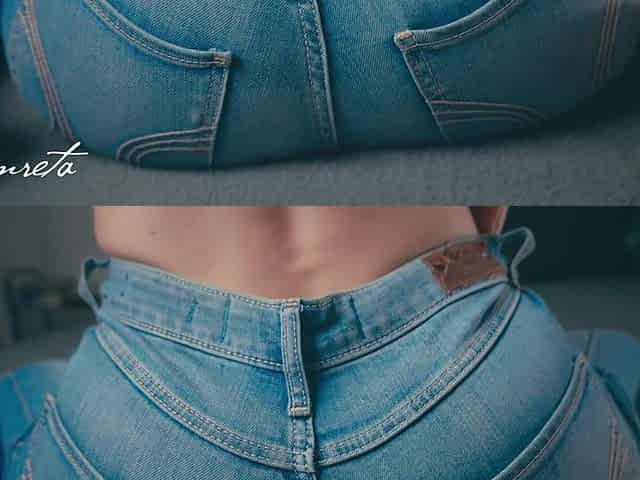 Wild Tight Jeans Foreplay. Squirting Pussy. Button Licking