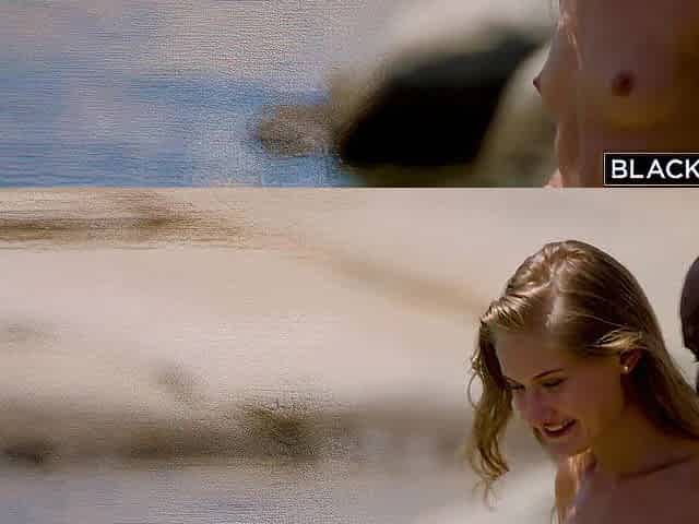 Blonde model Tiffany Tatum rocks BBC on the beach