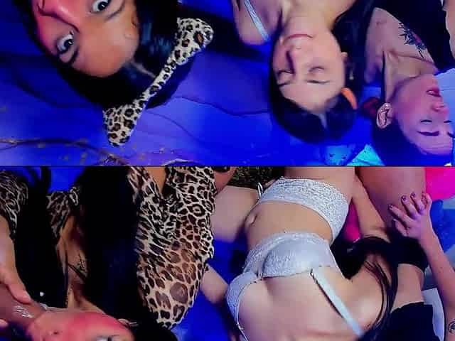 Insatiable latinas stand in a line to blow monster cock in foursome