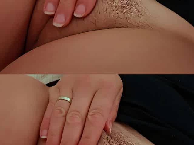 Wife's moist twat engulfs sex toy. Curly vagina.